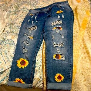 Sunflower Embellished Blue Jeans